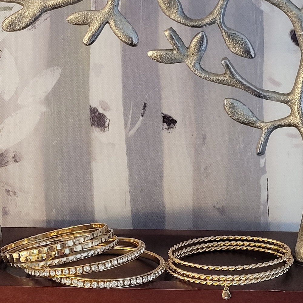 Gold-tone & Rhinestones Bangle Bracelet Bundle (8 bangle bracelets) - Picture 15 of 16